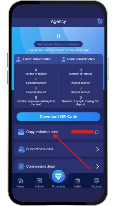 Copy invitation code